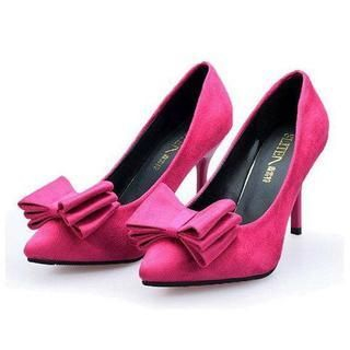 HOONA Bow-Accent Pointy-Toe High-Heel Pumps