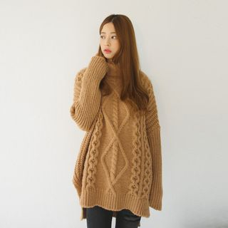 Envy Look Turtle-Neck Cable-Knit Sweater