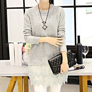 Emeline Long-Sleeve Lace Panel Knit Top