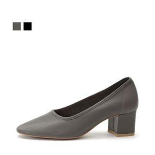 MODELSIS Genuine-Leather Chunky-Heel Pumps