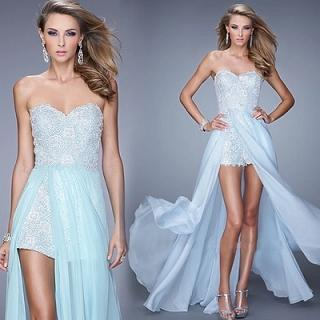 Angel Bridal Strapless Lace Evening Gown