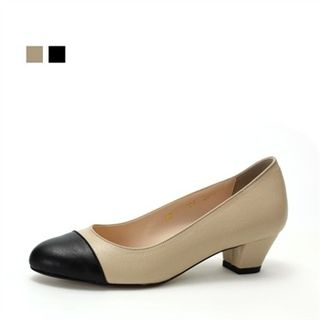 MODELSIS Genuine Leather Contrast-Trim Pumps