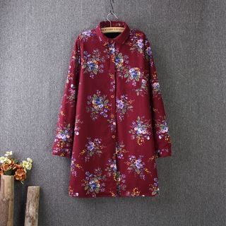 Blue Rose Flower Print Long Shirt