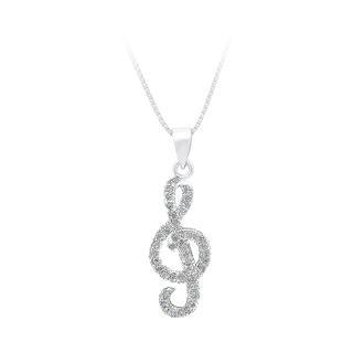 BELEC 925 Sterling Silver Note Pendant with White Cubic Zircon and Necklace