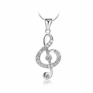 BELEC 925 Sterling Silver Music Note Pendant with White Cubic Zircon and Necklace - 45cm