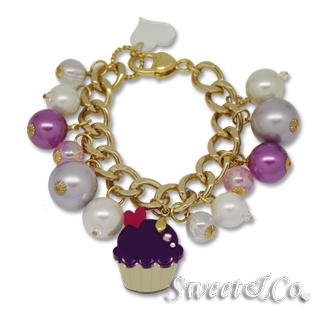 Sweet & Co. Mini Gold-Violet Cupcake Swarovski Crystal Charm Bracelet Gold - One Size