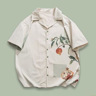 Short-Sleeve Collared Fruit Print Shirt