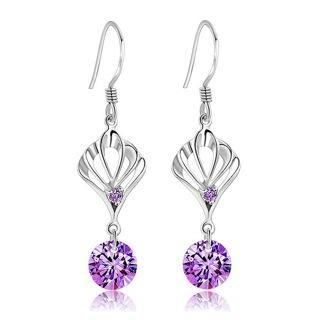 BELEC White Gold Plated 925 Sterling Silver with Purple Cubic Zirconia Earrings