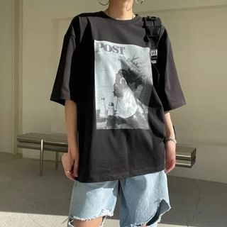 Short Sleeve Dog Print Loose-Fit Tee