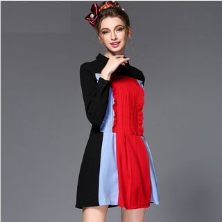 Ovette Color Block Pintuck Collared Dress