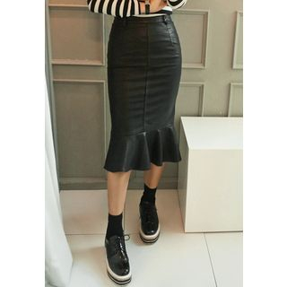 STYLEBYYAM Ruffle-Hem Faux-Leather Skirt