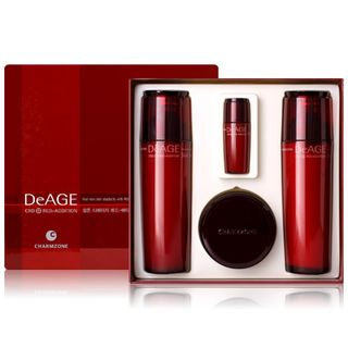 Charm Zone DeAGE RED Edition Set: Skin Toner 110ml + Emulsion 110ml + Hydrating Cream 40ml + Essence 15ml 4pcs