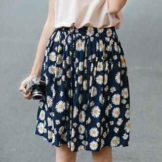 SMOD Floral Print Pleated Dress