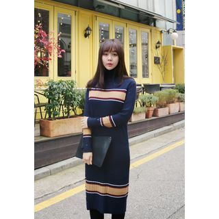BBORAM Turtle-Neck Color-Block Knit Dress