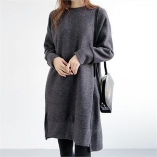 YOOM Slit-Side Brushed-Fleece Pullover Dress