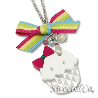 Sweet & Co. Rainbow Ribbon Swarovski Miss Cupcake Necklace Silver - One Size
