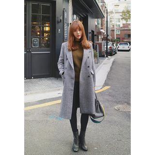 BBORAM Double-Breasted Wool Blend Herringbone Coat