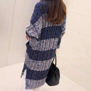 anzoveve Striped Cable Knit Cardigan