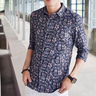 SeventyAge 3/4-Sleeve Floral Print Shirt