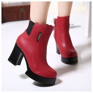 Anran Two-tone Block Heel Ankle Boots