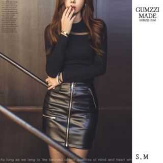 GUMZZI Zip-Front Faux-Leather Mini Pencil Skirt
