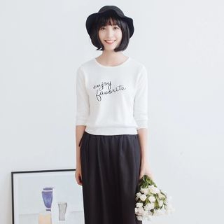 Forest Girl Lettering Embroidered Knit Top