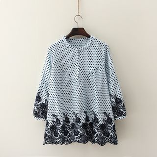 Blu Pixie Long-Sleeve Embroidered Dotted Blouse