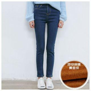 Angel Shine Furry-Lined High-Waist Skinny Jeans