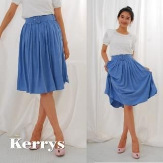 Shirred A-Line Skirt with Belt