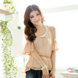 Tokyo Fashion Cut-Away Shoulder Printed Top