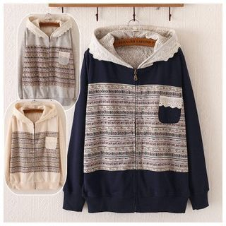 Waypoints Pattern Lace Panel Hoodie