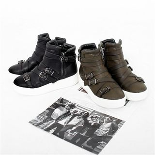 GLAM12 Faux-Leather Buckled High-Top Sneakers