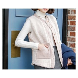 demavie Knit-Panel Button-Front Fleece Vest