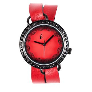 t. watch Stainless Steel Water Resistant Leather Strap Watch Red - One Size