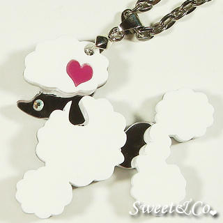 Sweet & Co. Mirror Heart White Poodle Silver Necklace