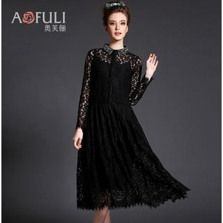 Ovette Long Sleeved Lace Panel Dress
