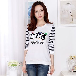 HANLIDU Penguin Stripe Long-Sleeve T-shirt
