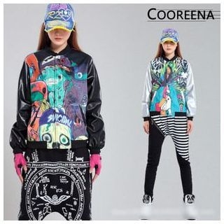 Cooreena Faux-Leather Sleeve Printed Jacket