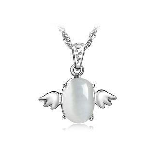 BELEC White Gold Plated 925 Sterling Silver Angel Pendant with Imitation Opal and 45cm Necklace