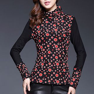 Poesia Dotted Panel Mock Neck Long-Sleeve Top