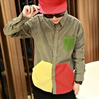 JUN.LEE Color-Block Corduroy Shirt