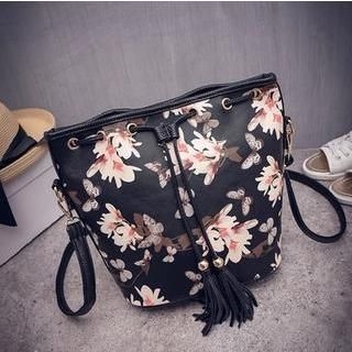 Rosanna Bags Faux Leather Floral Print Tassel Shoulder Bag