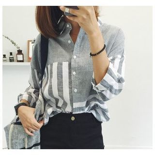 trendedge 3/4 Sleeved Pinstriped Panel Blouse