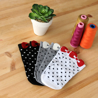 59 Seconds Set of 3: Polka Dot Bow Print Socks Black, White and Gray - One Size