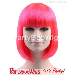 Party Wigs PartyBobWigs - Party Short Bob Wig - Neon Pink Neon Pink - One Size