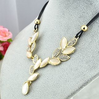 Glitglow Rhinestone Jeweled Leaf Necklace