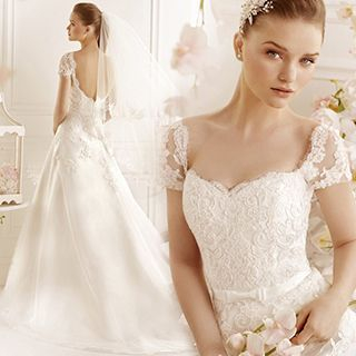 Angel Bridal Short-Sleeve Lace Wedding Dress