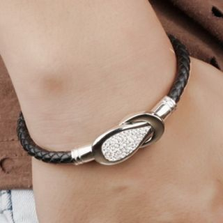 Andante Rhinestone Faux Leather Woven Bracelet