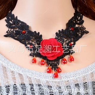 LENNI Flower-Accent Beaded Lace Bib Necklace