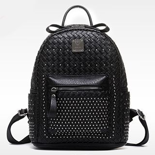 BeiBaoBao Faux-Leather Studded Woven Backpack